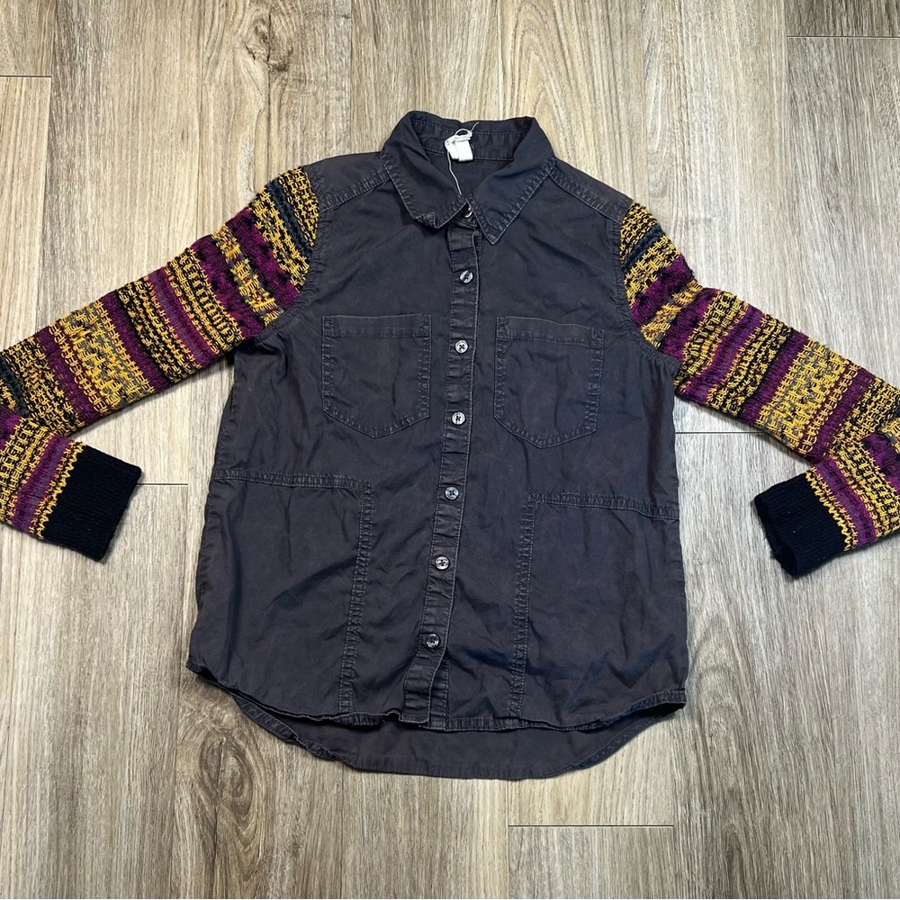We The Free Button Down Shirt with Multicolor Sleeves